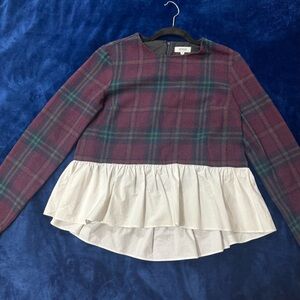 Vogue woman Plaid Ruffle Top - Burgundy and Cream